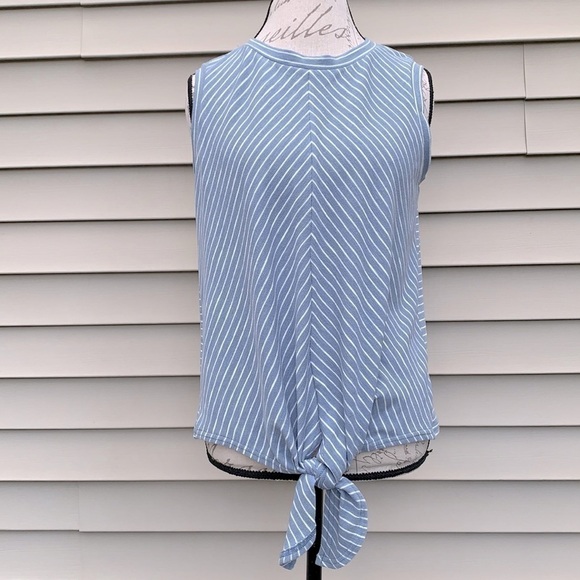 Mello DAY Striped Knot Front Sleeveless Shirt - Picture 1 of 11